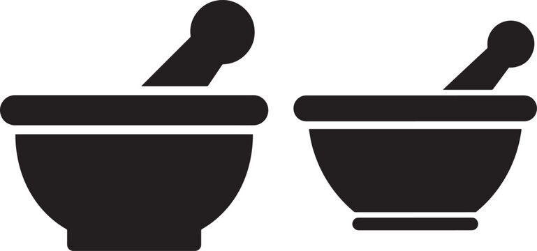 Mortar and pestle icons in black silhouette