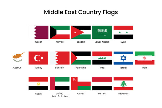 Middle Eastern country flags displayed element vector set