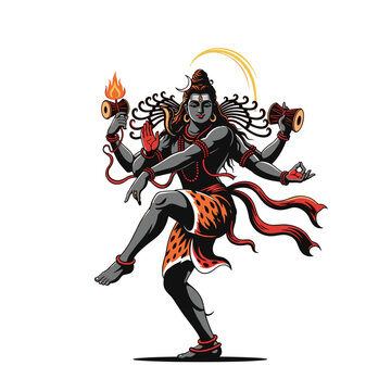 Lord Shiva Dancing the Tandava in Red and Black