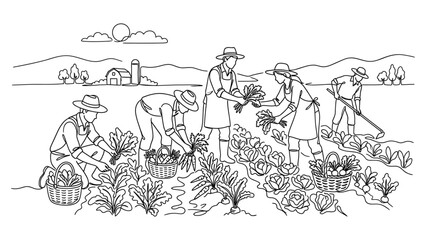 Obraz premium Farmers harvesting fresh produce in field.