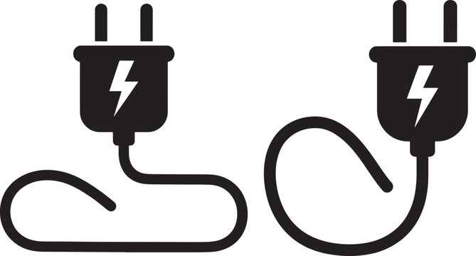 Electrical plug and cord icon set silhouette vector