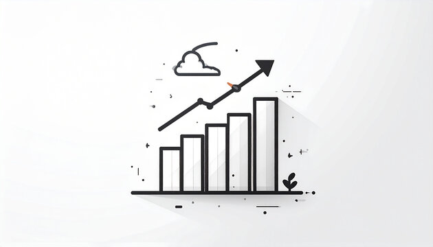 Grafik pertumbuhan statistik dengan anak panah naik dan awan
