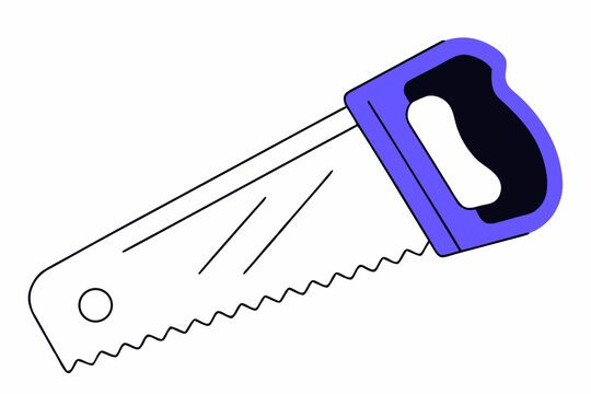 A blue handled handsaw with a serrated blade for cutting wood