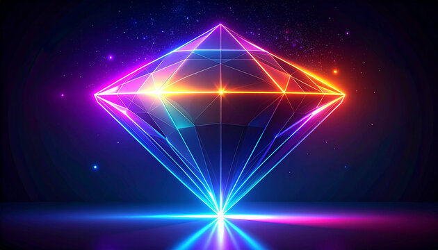 Neon Diamond Crystal Shining Bright Light Abstract