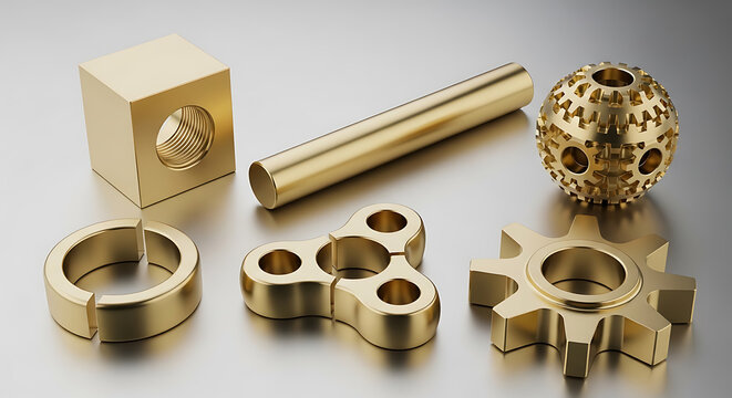 Assorted brass metal pipe fittings and connectors set