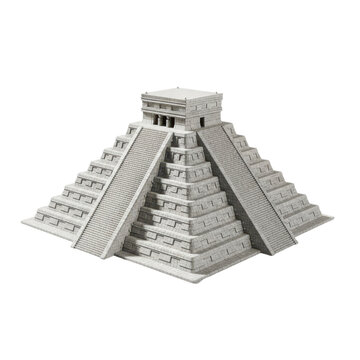 high-resolution 3D model of the ancient Mayan pyramid with detailed stonework and stepped staircase structure against a black background