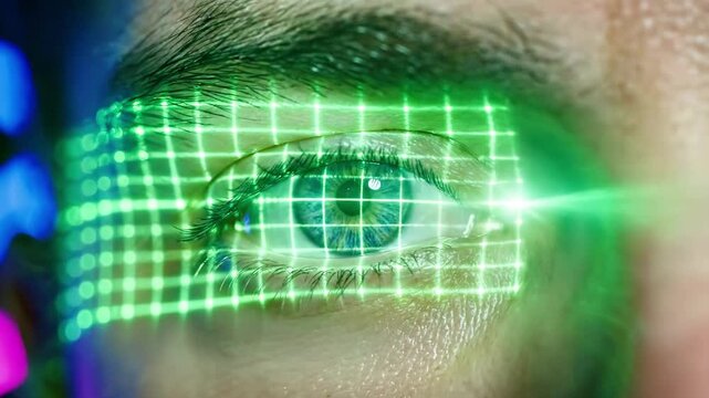 A close-up of a human eye with a green grid pattern superimposed over it (1)