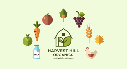 Farm fresh organic food products and harvest illustration with barn logo © renza