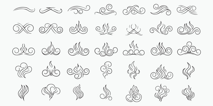 Collection of decorative flourish and swirl elements for graphic design.