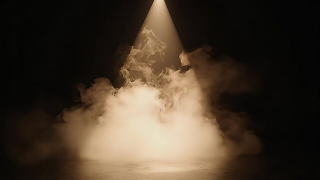 A single spotlight illuminates swirling smoke against a dark background