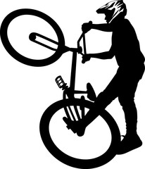 Obraz premium BMX Biker Doing Wheelie Trick Silhouette