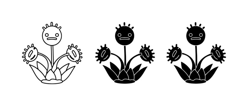 Carnivorous Plant Icons, Venus Flytrap Vector Graphics, Botanical Art