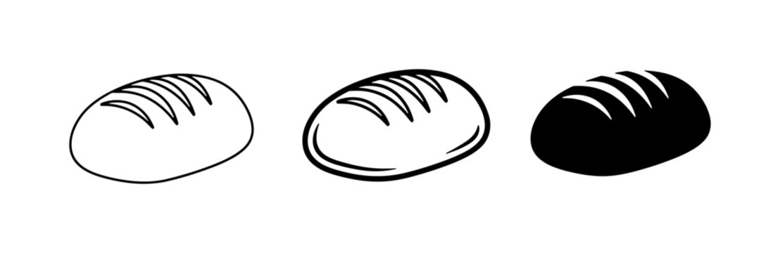Loaf Bread Icons, Bakery Symbols, Fresh Baked Goods Vector Graphics