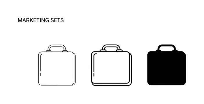Marketing Sets: Three Briefcase Icons, Business Luggage Vector Graphics, Professional Travel Cases