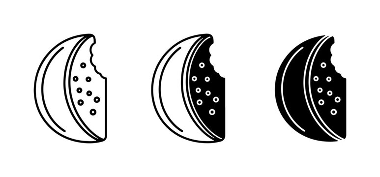Bitten Moon Icons, Celestial Food Vector Graphics, Night Sky Symbols