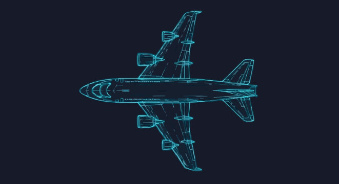 Futuristic Airplane Blueprint Technical Drawing Vector Illustration