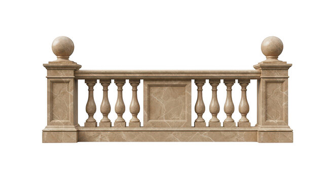 Classic stone balustrade railing with decorative pillars and columns for architectural garden design isolated on transparent background