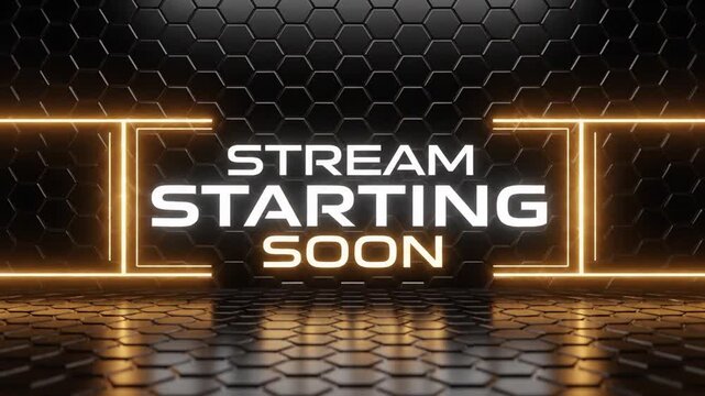 Luxury stream starting soon screen with golden light frames and honeycomb texture.
