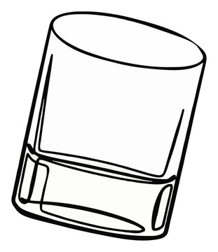Old fashioned whiskey glass low angle line art. Generative AI