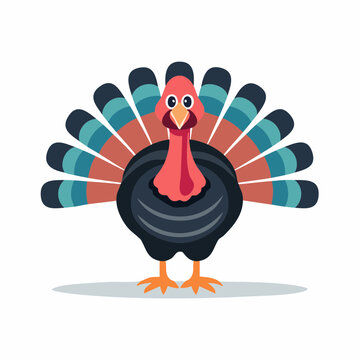 Cartoon Turkey with Fanned Tail Feathers