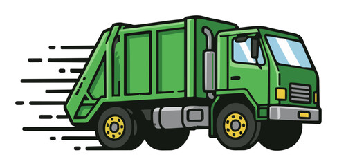 Fototapeta premium Dynamic garbage truck speeding on white background. Generative AI