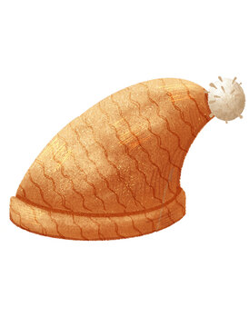 Adorable Orange Knit Night Cap Baby Hat Clipart for Toddler and Nursery Illustration