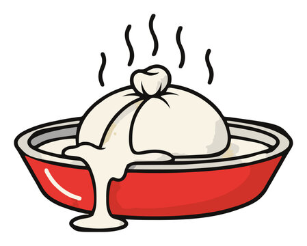 Burrata cheese plate flat vector illustration. Generative AI