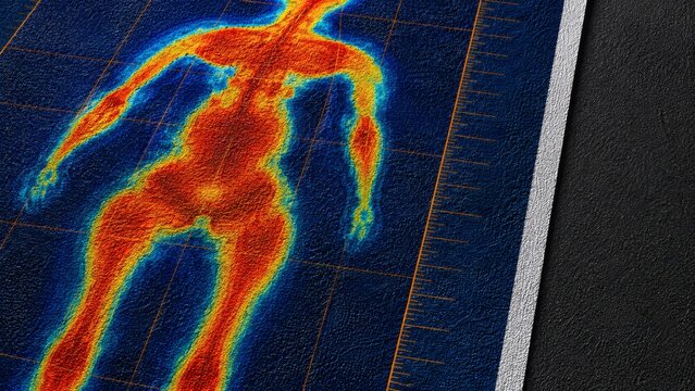 Macro DEXA Body Composition Heat Map on Textured Paper, Ultra Detailed Scientific Visualization Background