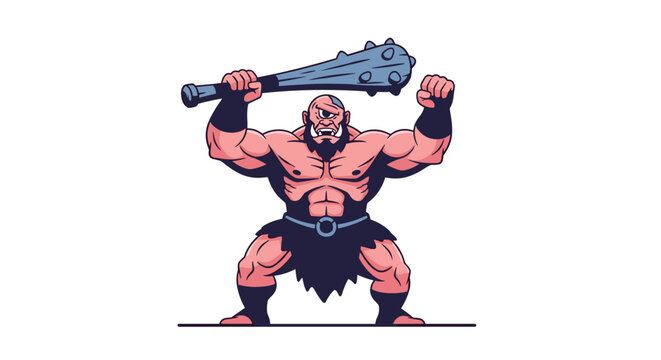 Powerful one-eyed cyclops monster character with large muscles holding a heavy wooden club in a defensive stance.