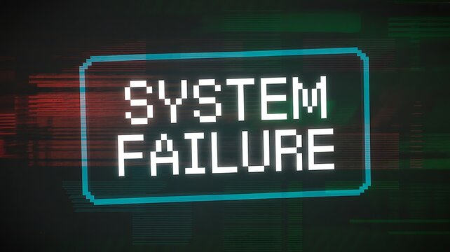 System failure warning message on digital screen representing technical malfunction concept