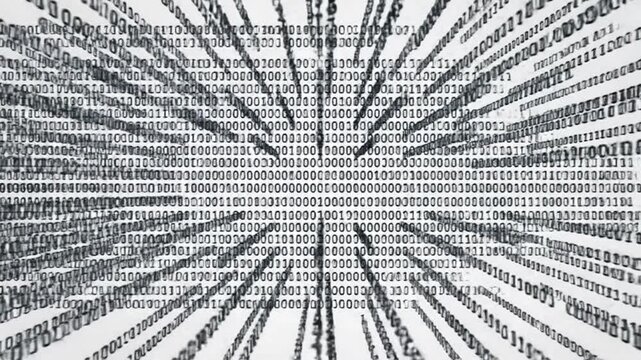 Digital binary code data flow on a white background.