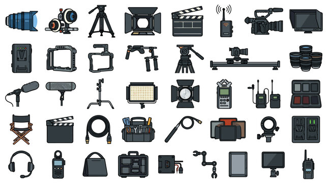 Collection of Film and Video Production Equipment Icons
