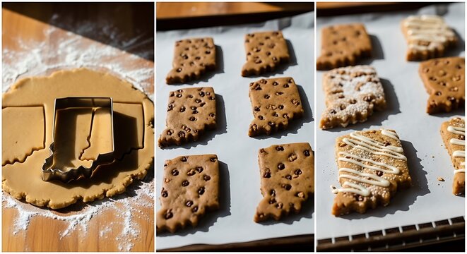 Making and baking cookies in the shape of a state on a baking sheet