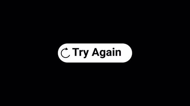 Try again button icon sign template animation on transparent background, try again button with arrow animated with alpha channel.