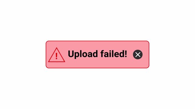 Upload error button sign animation on transparent background, uploading warning error icon sign animated with alpha channel.