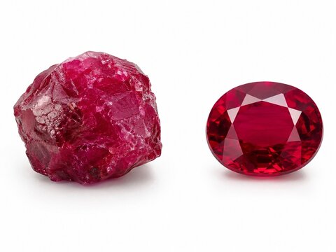 Natural ruby gemstone faceted and rough 