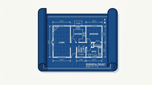 Blueprint of a House Floor Plan, Architectural Design Project