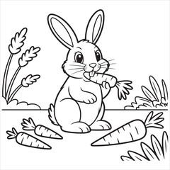 Obraz premium A cheerful rabbit holding a carrot in a garden setting