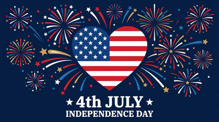 Fototapeta premium USA Independence Day Celebration Heart with Flag and Fireworks