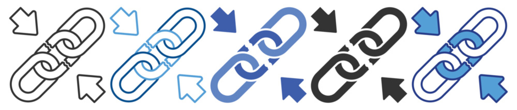 Broken link icon set multiple style collection
