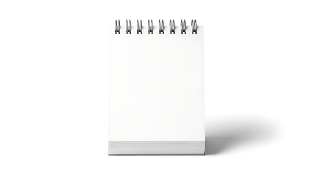 Blank white spiral bound notepad on white background