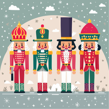Four Nutcracker Soldiers in Festive Attire