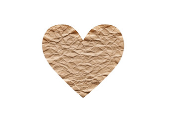 Fototapeta premium Textured crumpled brown paper heart shape symbol isolated on transparent background.