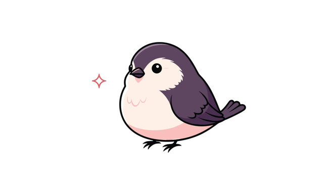 Small and adorable round bird with purple and white feathers standing calmly with a tiny sparkle detail on its side.