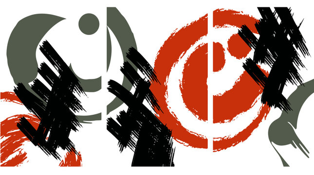 Abstract art triptych with bold brushstrokes and vibrant colors