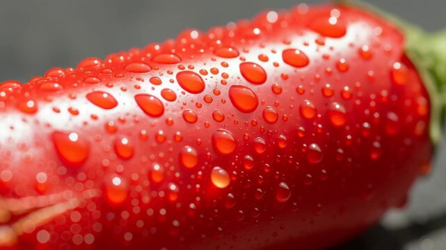 Close-up of red pepper with water.