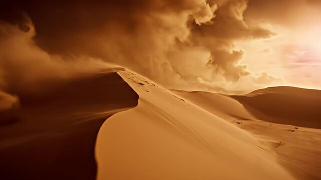 Abstract, warm-toned desert dunes under a hazy, bright sky