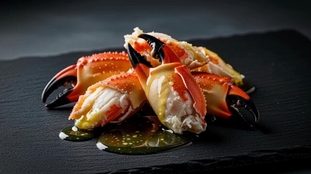 Crab on black slate plate seafood.