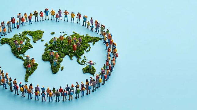 World Population Day Concept with Miniature Figures and Moss Map