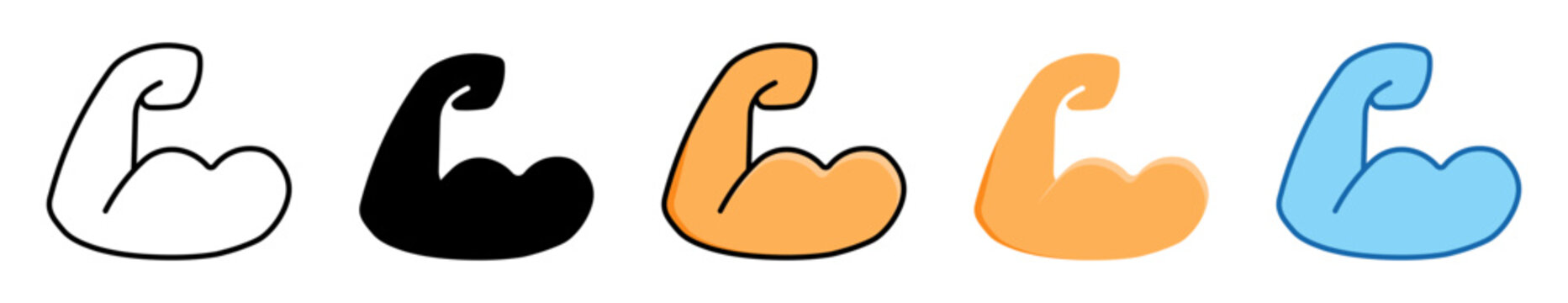 muscle arm icons. strong muscle arm icon set showing different skin tones and colors